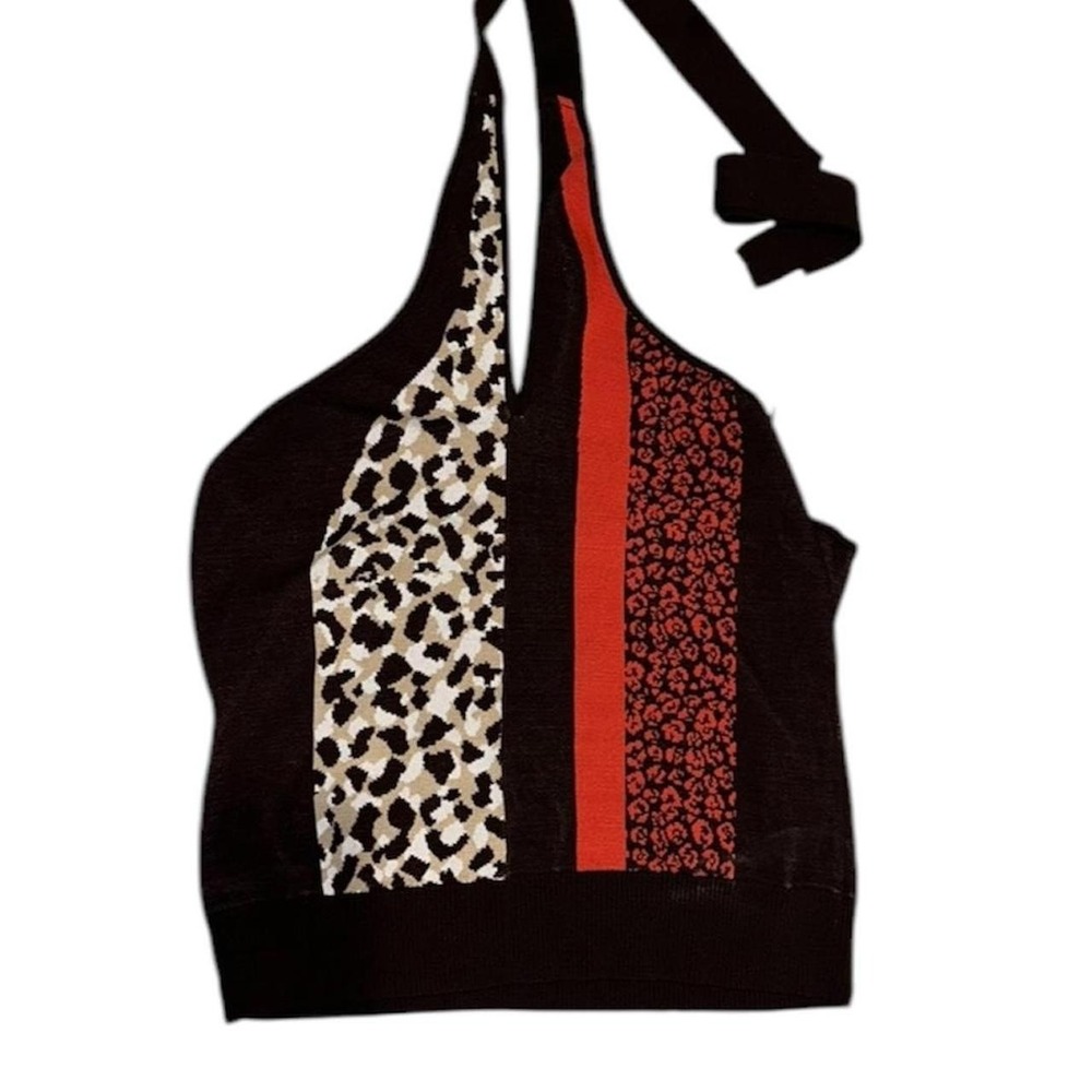 New York & company halter brown top featuring stripes and cheetah